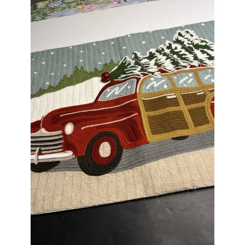 Pottery Barn Christmas Woody Car Crewel Embroidered Lumbar Pillow Cover